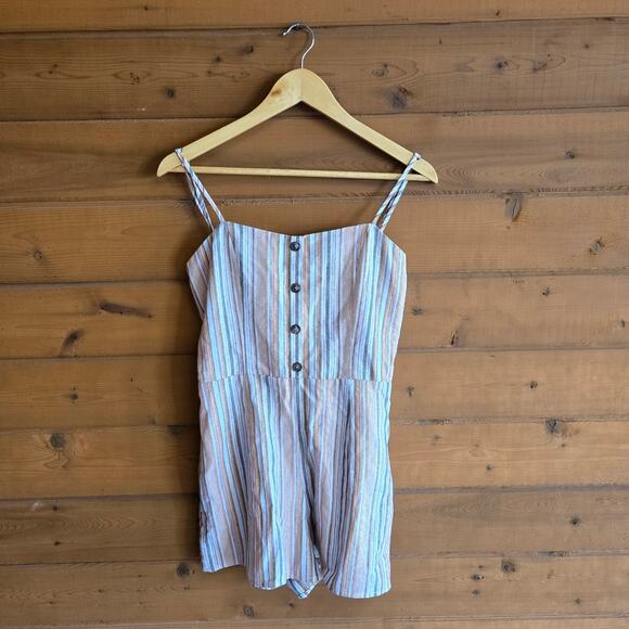 Altar'd State Apricot Striped Romper NWT M Open Tie Back Sleeveless Boho Summer - Picture 2 of 5